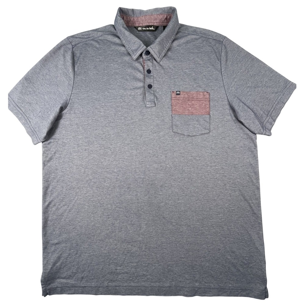 TravisMathew Polo Shirt Mens XL Blue Pima Cotton Blend Pocket Short Sleeve Golf